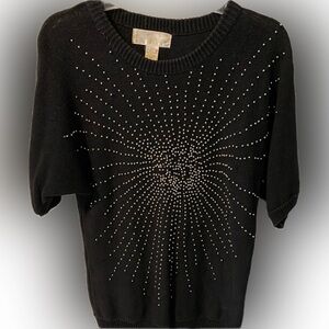 Western Connection - ladies black beaded small sweater. Ramie and Cotton